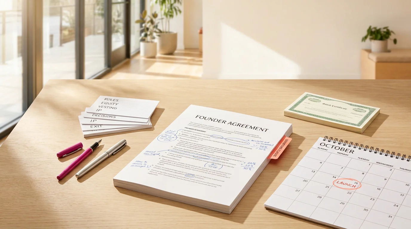 A co-founder agreement template needs six decisions