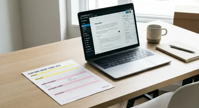Content brief template writers follow: intent, outline, CTA
