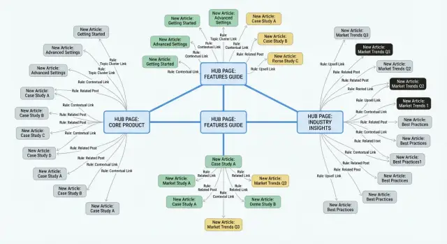 Internal linking at scale with rules-based hub routing